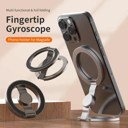 Foldable Double-Sided Mobile Phone Holder for Magsafe iPhone 17 16 15 14 13 360° Rotation Stand with Strong Magnet Finger Grip