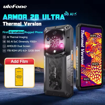 Ulefone Armor 28 Ultra 5G AI Thermal Imaging Rugged Phone 16GB+1TB Smartphone Android 14 AMOLED 6.67" Dimensity 9300+ 120W 5G