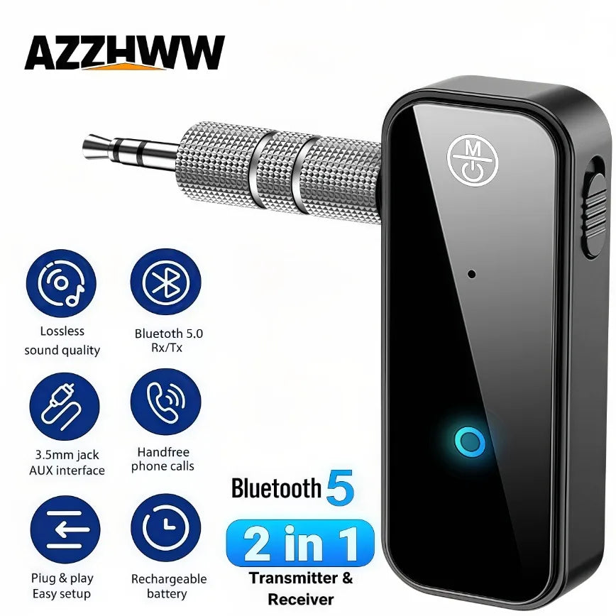 Aux Bluetooth Adapter for Car 2-in-1 Wireless Bluetooth 5.0 Receiver Transmitter for Cars Speakers Stereo Systems Headphones TV