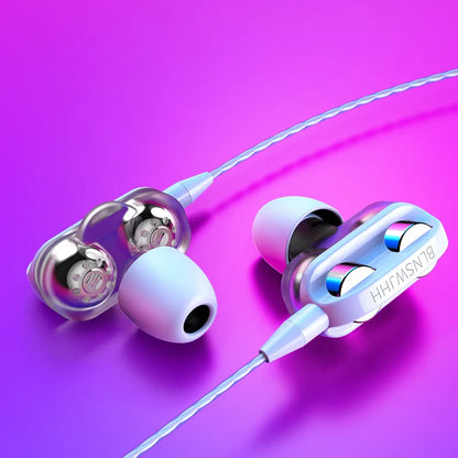 Universal Wired 3.5mm Jack Headset Double Horn 6D Stereo Heavy Bass Music Earphones With Mic Gaming Handsfree In-ear Earbuds
