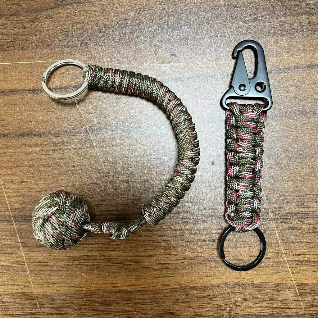 Outdoor Self-Defense Umbrella Rope,Monkey Fist Steel Ball, Paracord Survival Key Chain, Outdoor Safety Protection Accessories