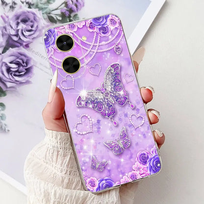 For Cover Xiaomi Redmi A5 4G / Poco C71 Phone Case Colorful Flower Butterfly Love Heart Lxuru Women Fashion Soft Clear Silicone