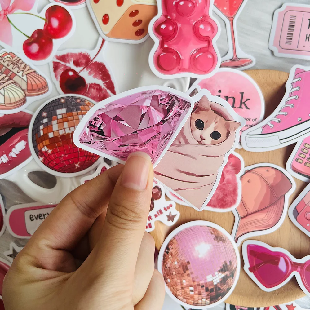 55pcs Pink Y2K Girl Stickers Waterproof PVC Gift Cartoon Decorations Scrapbook Notebook Bag Water Bottle Phone Case DIY Stickers
