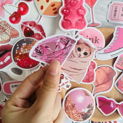 55pcs Pink Y2K Girl Stickers Waterproof PVC Gift Cartoon Decorations Scrapbook Notebook Bag Water Bottle Phone Case DIY Stickers
