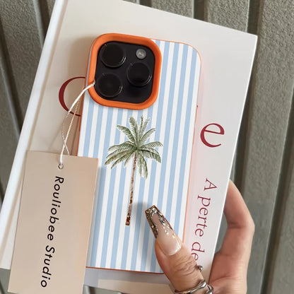 Light Striped Background with Palm Tree Pattern TPU Phone Case For iPhone 17 16 15 14 13 12 11 Pro Max XS X XR 7 8 Plus 17 Cover