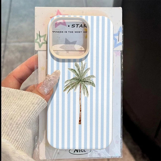 Light Striped Background with Palm Tree Pattern TPU Phone Case For iPhone 17 16 15 14 13 12 11 Pro Max XS X XR 7 8 Plus 17 Cover