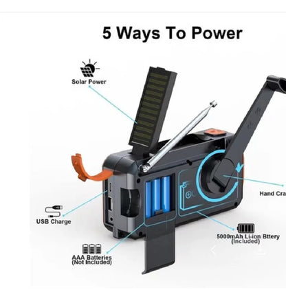 DAB  Portable Hand Crank Radio Emergency Radio Solar  Emergency Radio with BT FM SOS Alarm 5000 mAh  Power Bank and reading lamp