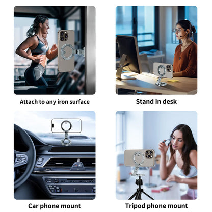 New Dual-Sided Magnetic Phone Holder w ColdShoe 1/4"-20 For MagSafe iPhone 16 15 14 Android Tripod Gym Car Holder Phone Stand