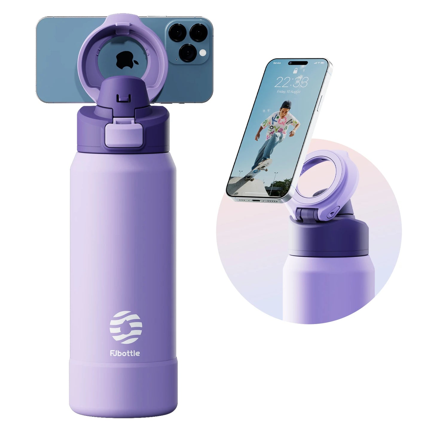 Fjbottle Magnetic Thermos Stainless Steel Sports Water Bottle with Magnetic Phone Holder Bouncing cover Insulation Cup
