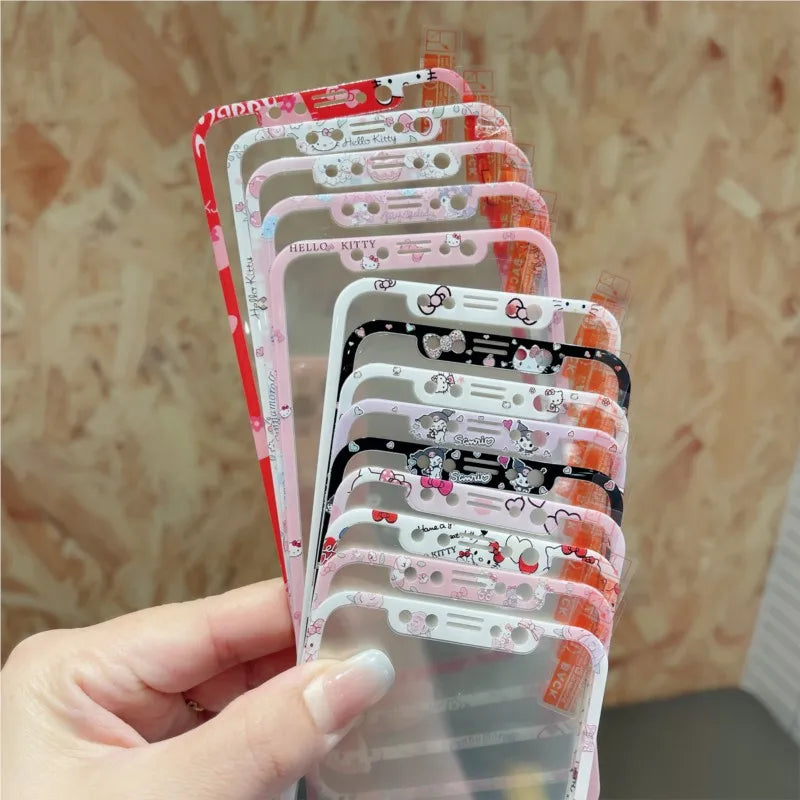 Sanrio Hello Kitty Tempered Glass for iPhone 17 16 15 14 13 12 11 Pro Max Screen Protector for 14plus 15plus Protective Film