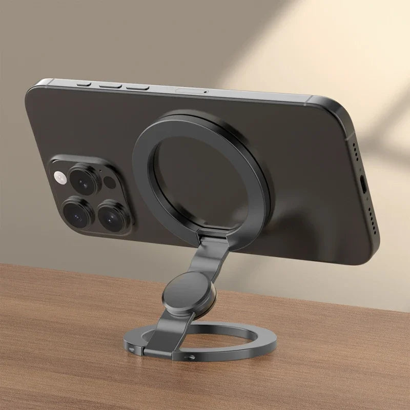 Foldable Double-Sided Mobile Phone Holder for Magsafe iPhone 17 16 15 14 13 360° Rotation Stand with Strong Magnet Finger Grip