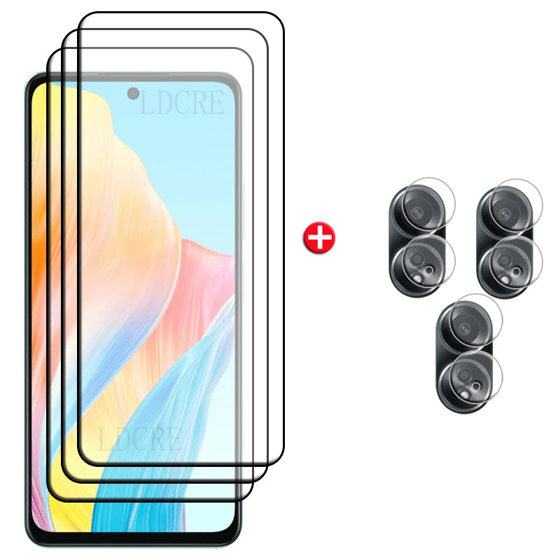 6-in-1 For OPPO A58 Glass For OPPO A58 Tempered Glass 9H Protective Full Cover Glue Screen Protector OPPO A 58 A58 4G Lens Glass
