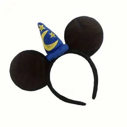 1pc Minnie Mouse Ear Hairband Blue Star Crescent Rod Soft Polyester Headpiece Girls Princess Party Birthday Creative Gift