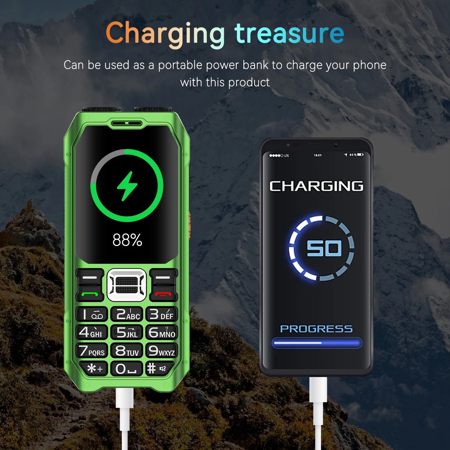 Durable Outdoor Senior Phone Magic Voice 4 Quad Sim Cards Large Battery Powerbank Speed Dial Big Button Loud Voice Dual Torch