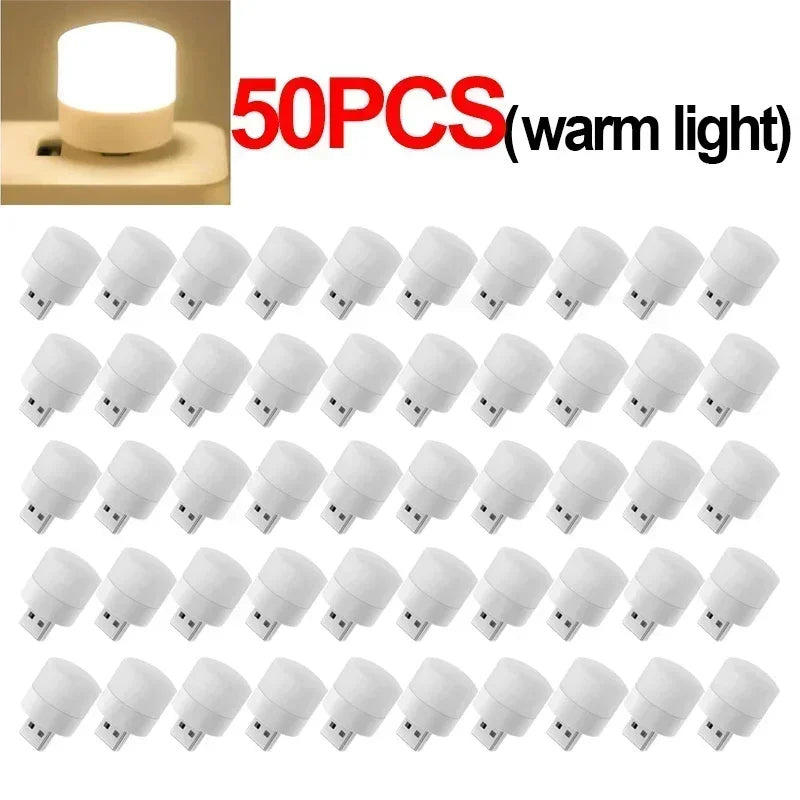 50-1PCS USB Night Light Mini LED Night Light USB Plug Lamp Power Bank Charging USB Book Lights Round Reading Eye Protection Lamp