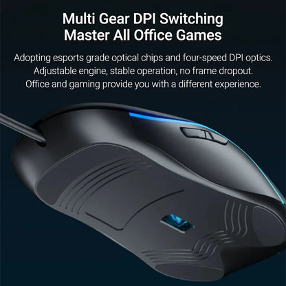 Acer USB Wired Mouse 6 Keys 3200DPI Optical Colorful Breathing Light Competitive Game Office Mouse for Notebook Laptop Computer