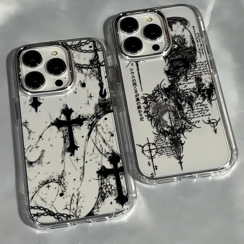Luxury Dark Gothic Cross Mark Phone Case For iPhone 17 16e 16 15 14 13 12 11 mini Pro Max X XR XSMAX 8 7 Air Plus Soft Cover