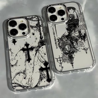Luxury Dark Gothic Cross Mark Phone Case For iPhone 17 16e 16 15 14 13 12 11 mini Pro Max X XR XSMAX 8 7 Air Plus Soft Cover