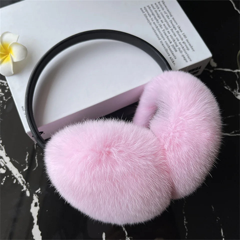 Natural Winter Fur EarMuffs For Women Ear Cover Accessories Real Fur Headphones Warm Earflap Real Rex Rabbit Ear Warmer For Gift
