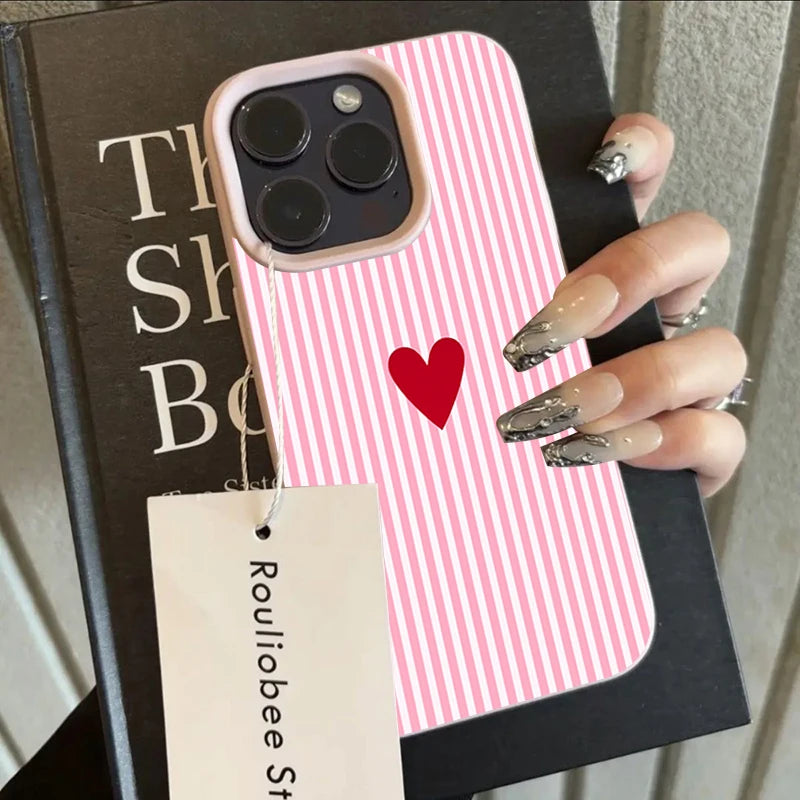 INS Cute Small Love Heart Pattern Fresh Phone Case For iPhone 17 16 15 14 Pro Max 13 12 11 XS X XR 7 8 Plus 16E 17E 17 Air Cover