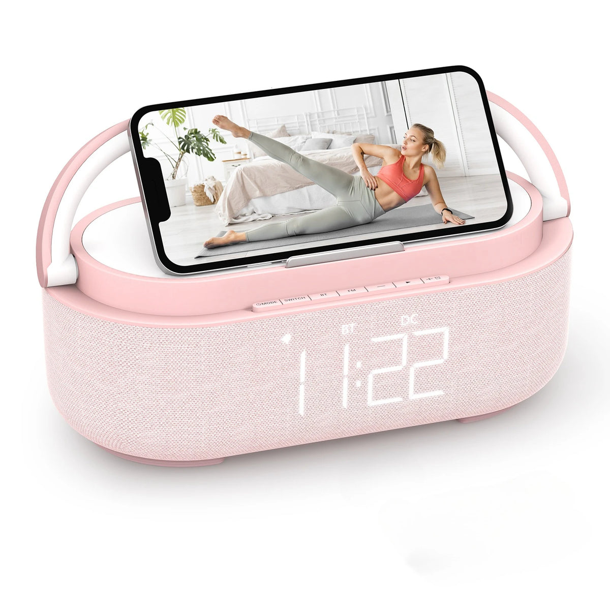 2500mAh Bluetooth Speaker with Wireless Charger, FM Radio & Dimmable Light - Portable Dual Speaker for Bedroom, Office & Gifts