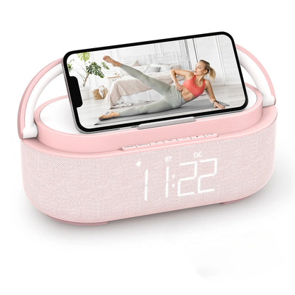 2500mAh Bluetooth Speaker with Wireless Charger, FM Radio & Dimmable Light - Portable Dual Speaker for Bedroom, Office & Gifts