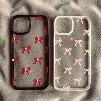 Fashionable Red Pink Bow Phone Case For IPhone 16 15 Pro Max Plus 14 13 12 11 Pro Max XR X XS Max 7 8 Plus SE Clear Cover Case