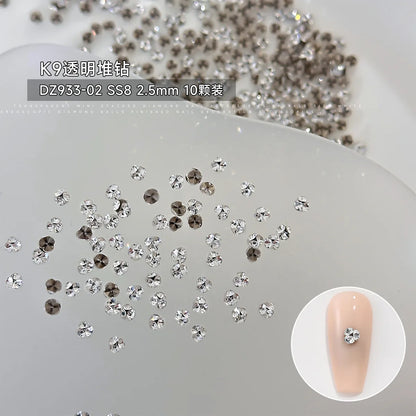 10Pcs 3D K9 Clear Nail Art Rhinestones 2-6mm Sparkle Mini Diamonds Nail Art Decorations DIY Phone Case Crafts Manicure Accessory