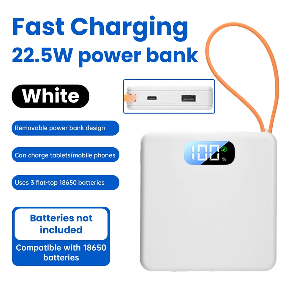 DIY Power Bank 18650 Removable Weld-Free Portable Battery Bank 22.5W Fast Charging 10000mAh Rechargeable Module with LCD Display