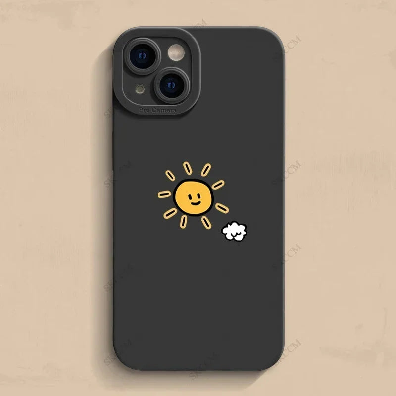 Simple Sun Moon Phone Case For iPhone 15 14 13 12 11 Pro Max 7 8 Plus X XR XS Funda High-end Soft Silicone Luxtury Cases Cover