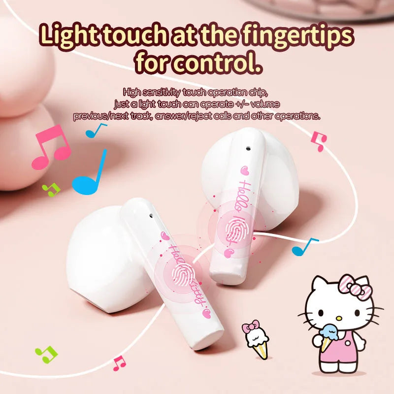 EBL19 Tws Wireless Bluetooth Headset Transparent Case Cute Hello Kitty Design Stereo Sound Earphones for All Smartphones