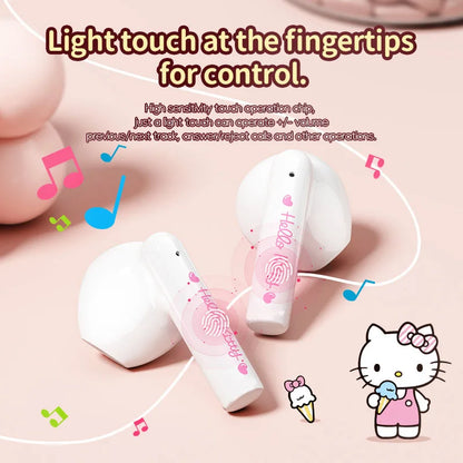 EBL19 Tws Wireless Bluetooth Headset Transparent Case Cute Hello Kitty Design Stereo Sound Earphones for All Smartphones