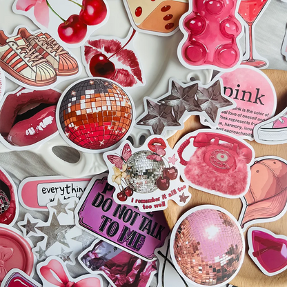 55pcs Pink Y2K Girl Stickers Waterproof PVC Gift Cartoon Decorations Scrapbook Notebook Bag Water Bottle Phone Case DIY Stickers