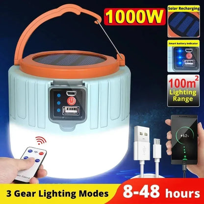 1-2PCS Solar Camping Light Power Bank LED Camping Lanterns Remote Control Waterproof Outdoor Tent Light Rechargeable Flashlight