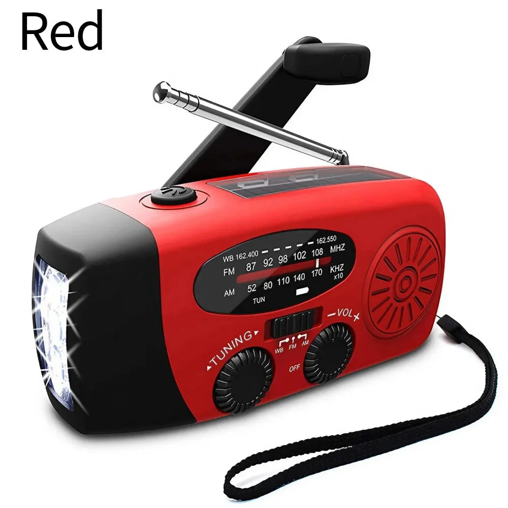 Weather Radio Emergency Multifunctional Radio FM AM WB Hand Crank Solar USB Charging 2000mAh Power Bank LED Flashlight Torch