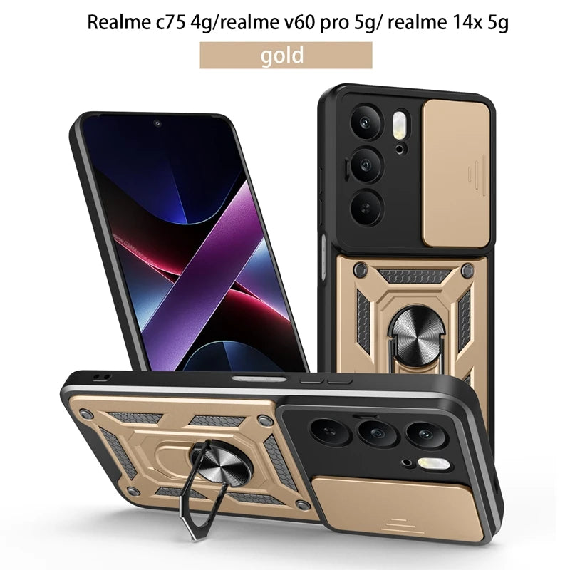 Magnetic Ring Holder Armor Case for OPPO Realme C75 C 75 RealmeC75 4G Slide Camera Protect Cover For Realme 14X 14 X Realme14X