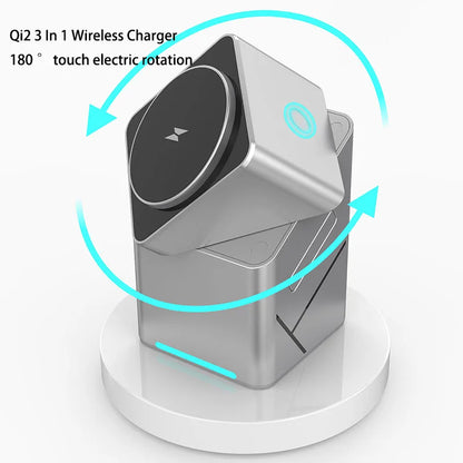 Rotating Qi2 3in1 15w Magnetic Wireless Charger Stand For iPhone 16 15 14 13 12 Max  iWatch Airpods Fast Charging Dock