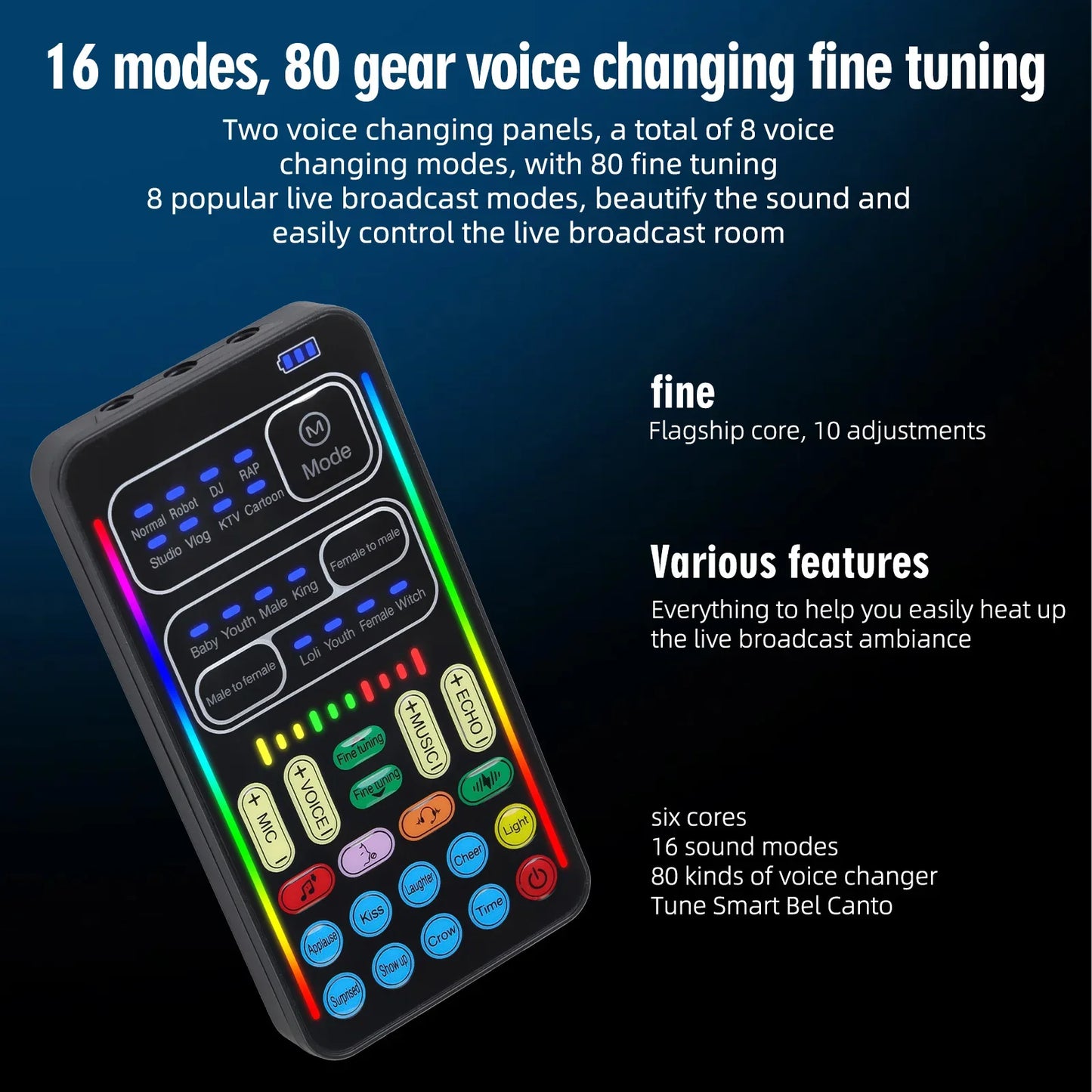 New I9 Mini Voice Changer Live Sound Card  + Headphones + Microphone Audio 8 Sound Effect Machine Equipment Voice Card for Phone