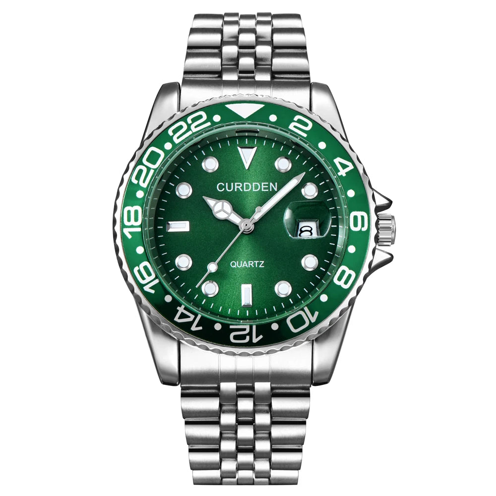 Men Famous Brand Watches Students Boys Fashion Stainless Steel Band Casual Calendar Quartz Watch Green Relogios Masculinos 2024