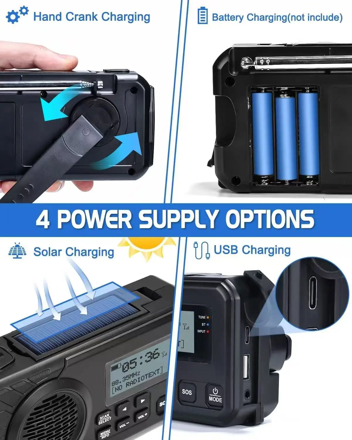 DAB  Portable Hand Crank Radio Emergency Radio Solar  Emergency Radio with BT FM SOS Alarm 5000 mAh  Power Bank and reading lamp