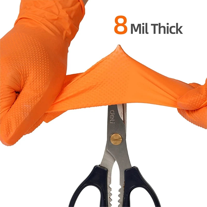 8mil Nitrile Gloves Thick 30/50PCS Industrial Disposable Gloves with Diamond Textured Latex Free Heavy Duty Mechanic Auto Gloves