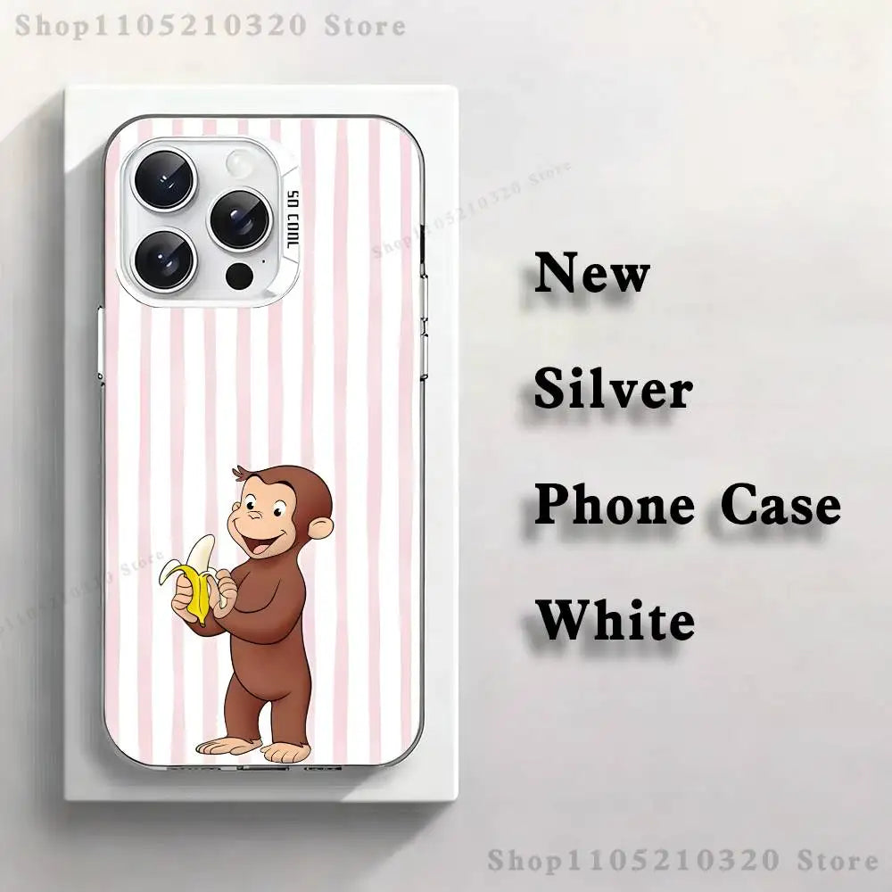 Curious G-George Monkey Phone Case For iPhone 17,16,15,14,13,12,X,8,Pro,Max,Plus,E,SE4,Air,Mini White IMD Matte