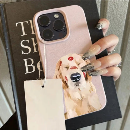 Cute Golden Retriever Red Lip Print Phone Case For iPhone 17 16 15 14 13 12 11 Pro Max X XS XR Plus Air Shockproof Bumper Cover
