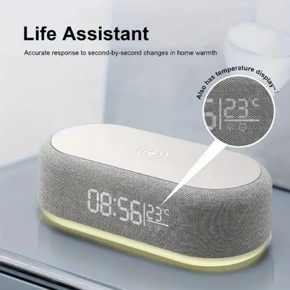 Wireless Charger Pad Phone Alarm Bedroom Lamp Night Light Desktop Clock Thermometer For iPhone 16 15 14 13 12 Fast Charging Dock