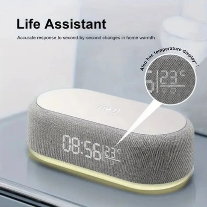 Wireless Charger Pad Phone Alarm Bedroom Lamp Night Light Desktop Clock Thermometer For iPhone 16 15 14 13 12 Fast Charging Dock