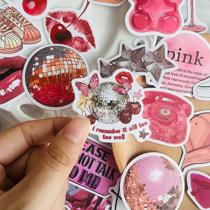 55pcs Pink Y2K Girl Stickers Waterproof PVC Gift Cartoon Decorations Scrapbook Notebook Bag Water Bottle Phone Case DIY Stickers