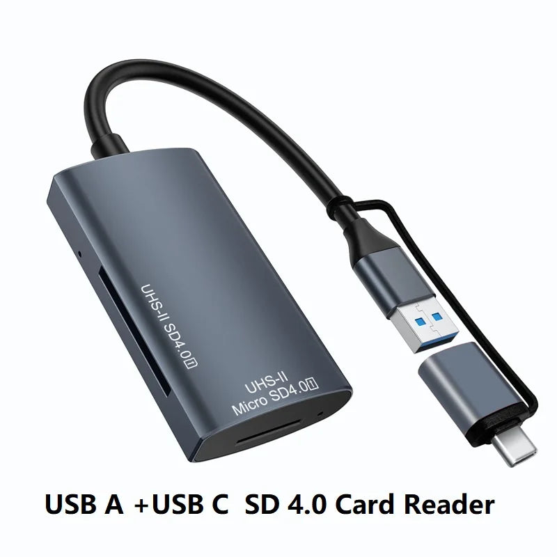 USB SD 4.0 Card Reader 2-in-1 Memory Card Reader for SDXC SD Micro SD UHS-II and UHS-I Cards USB A/Type-C to SD TF Card Reader