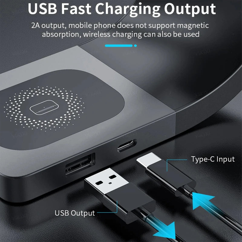 4 in 1 Wireless Charger Metal Shell Magnetic 15W Fast Charging Station Stand with LED Light for iPhone 12-16 17 Mobile Phones