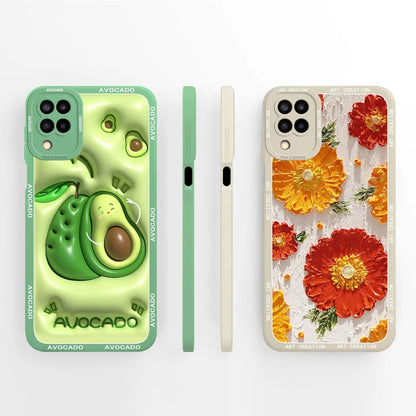 Cases For Samsung Galaxy A12 M12 F12 Back Cover Fashion Avocado Design Matte Liquid Silicone Soft Screen Protector Bumper Fundas