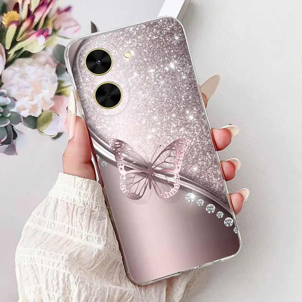 For Cover Xiaomi Redmi A5 4G / Poco C71 Phone Case Colorful Flower Butterfly Love Heart Lxuru Women Fashion Soft Clear Silicone